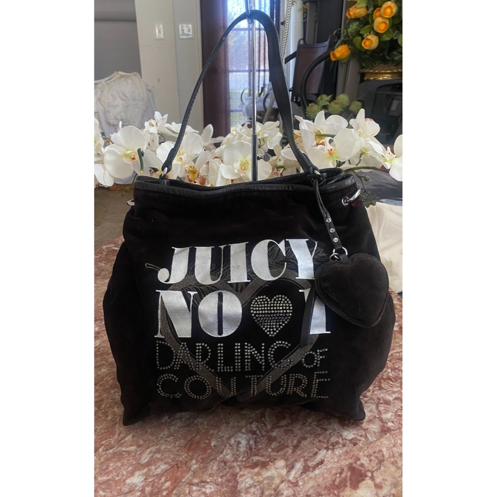 Juicy Couture No 1 Darling of Couture Brown Velvet LG Hobo Shoulder Bag EUC $280